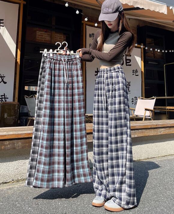 チェックパンツ チェック柄ワイドパンツ レディース ゆったりスラックス