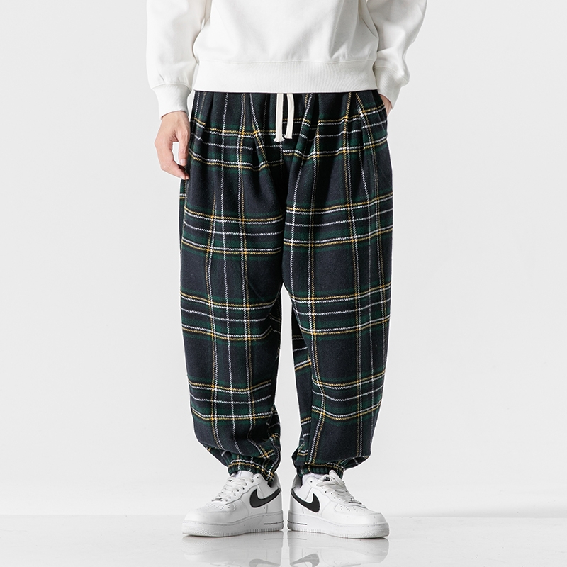 チェックパンツ チェックパンツ ゆったりタータン裾絞りパンツ