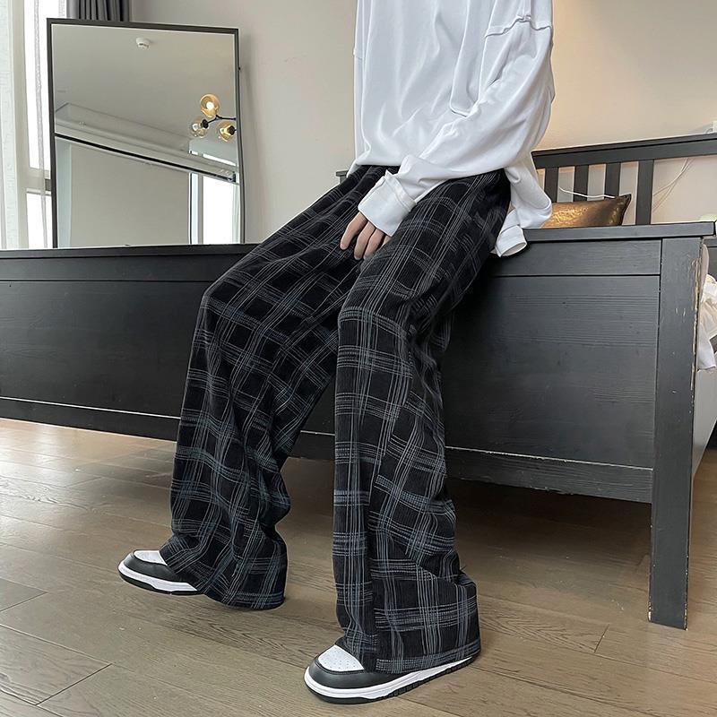 チェックパンツ ゆったりグレンチェックワイドパンツ