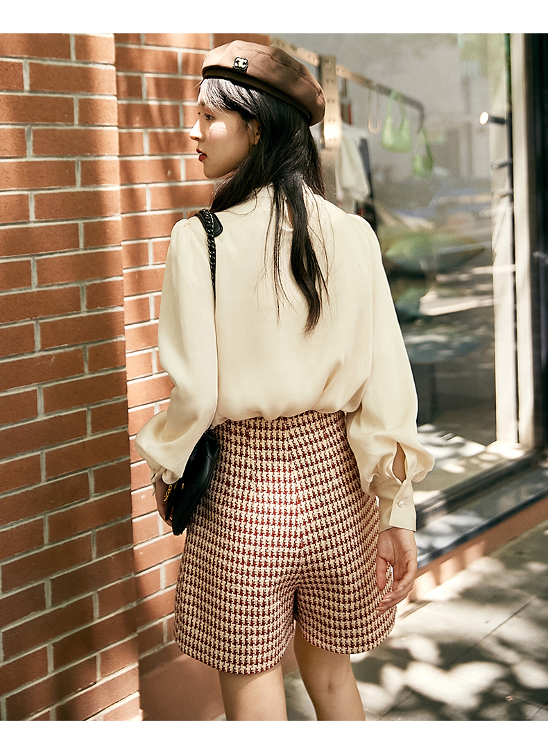チェックパンツ ショート レトロ調クラシックチェック柄ショートパンツ