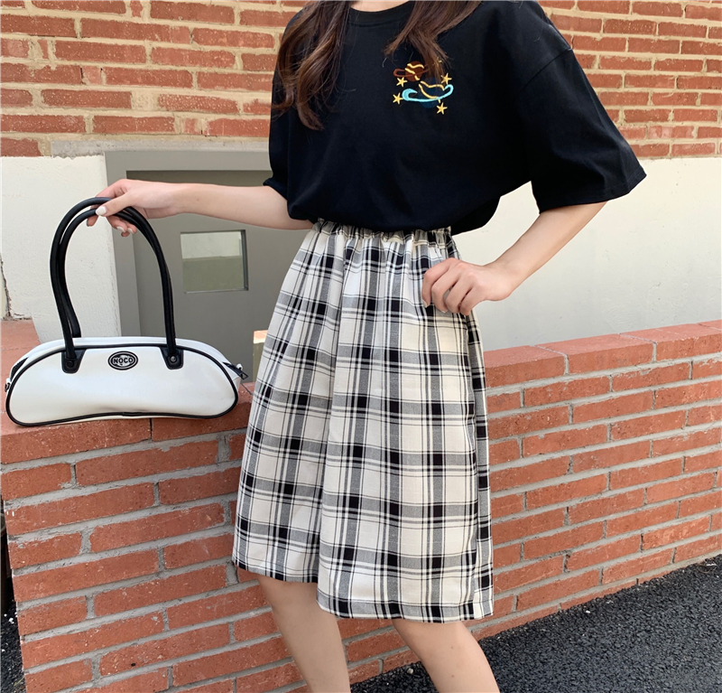 チェックパンツ シンプルチェック柄ゆったりショートパンツ