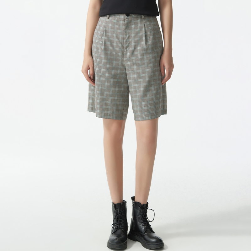 チェックパンツ ショート きれいめチェック柄ショートパンツ