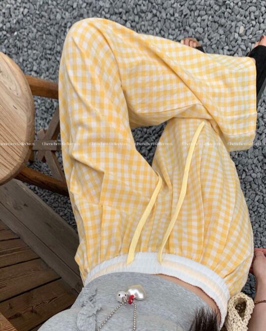 チェックパンツ ギンガムチェック柄ワイドパンツ