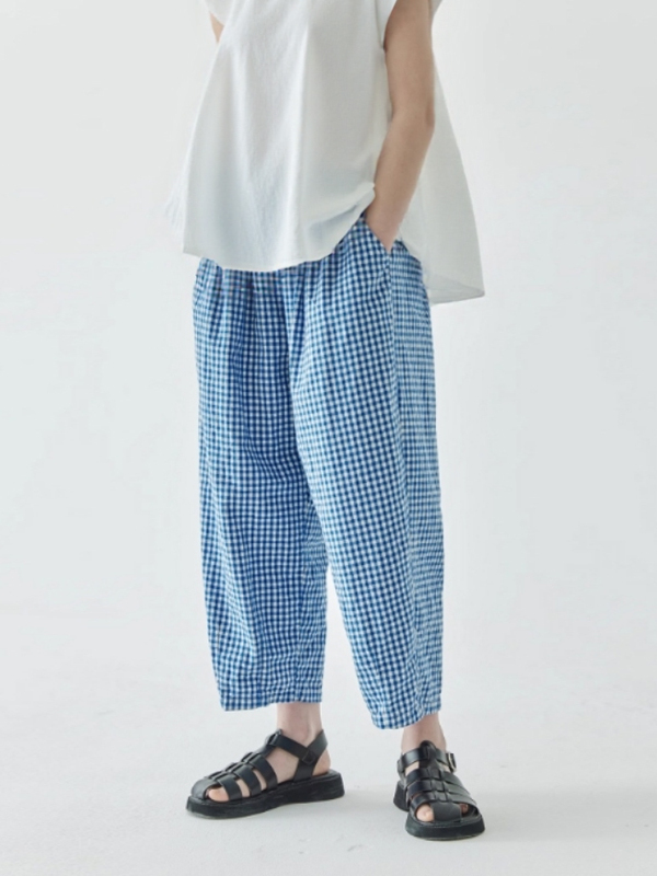 チェックパンツ 格子柄ゆったりワイドパンツ