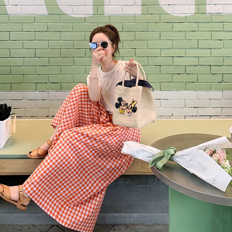 チェックパンツ ギンガムチェック柄ロング丈　ワイドパンツ