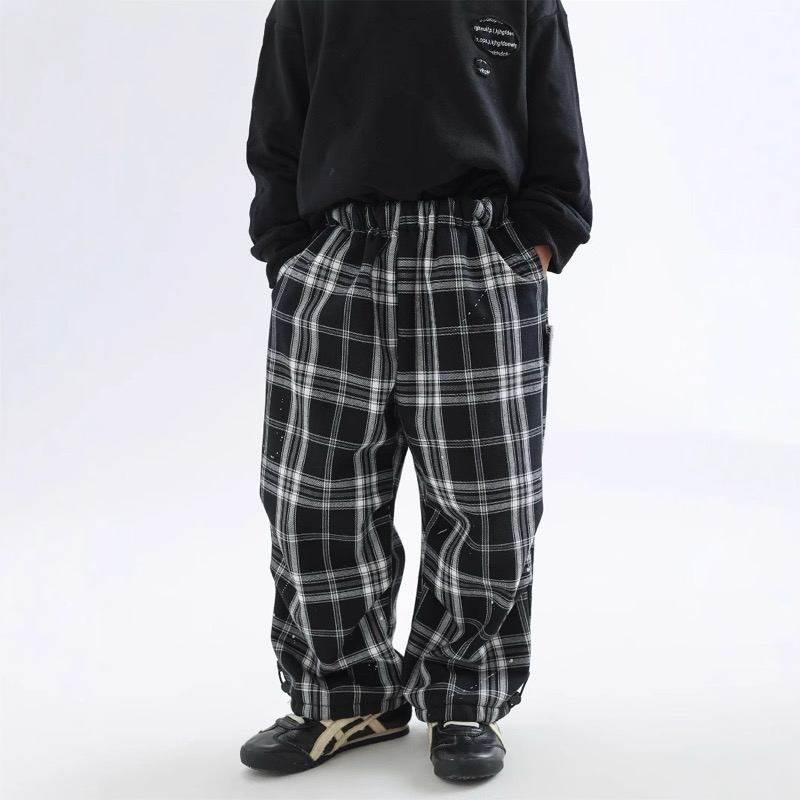 チェックパンツ キッズ タータンチェック裏起毛パンツ モノトーン