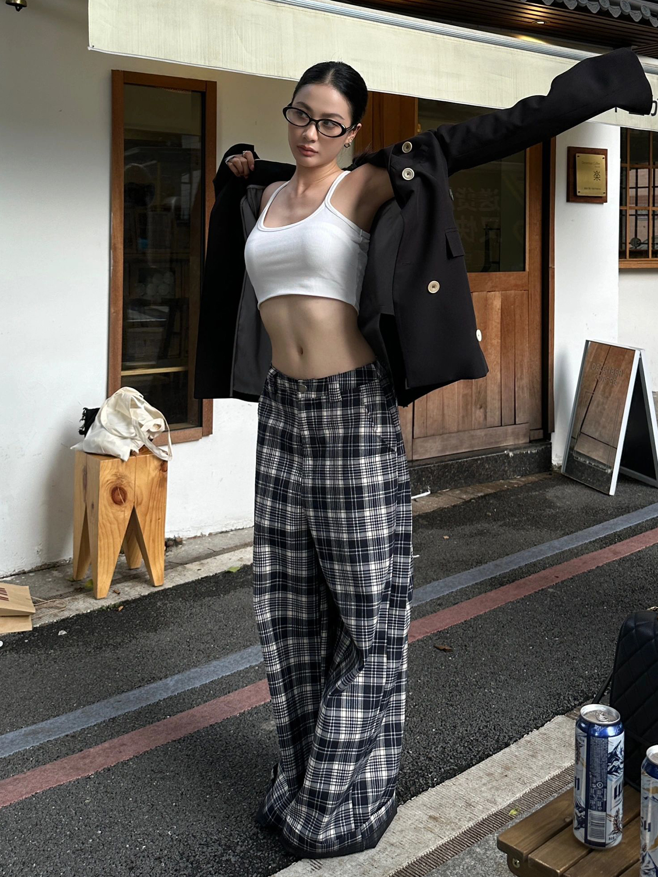 チェックパンツゆったりワイドシルエット タータンチェックパンツ