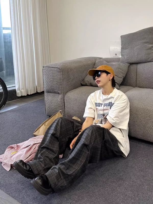 チェックパンツ メンズ 格子柄 ワイドパンツ モード系 ゆったり