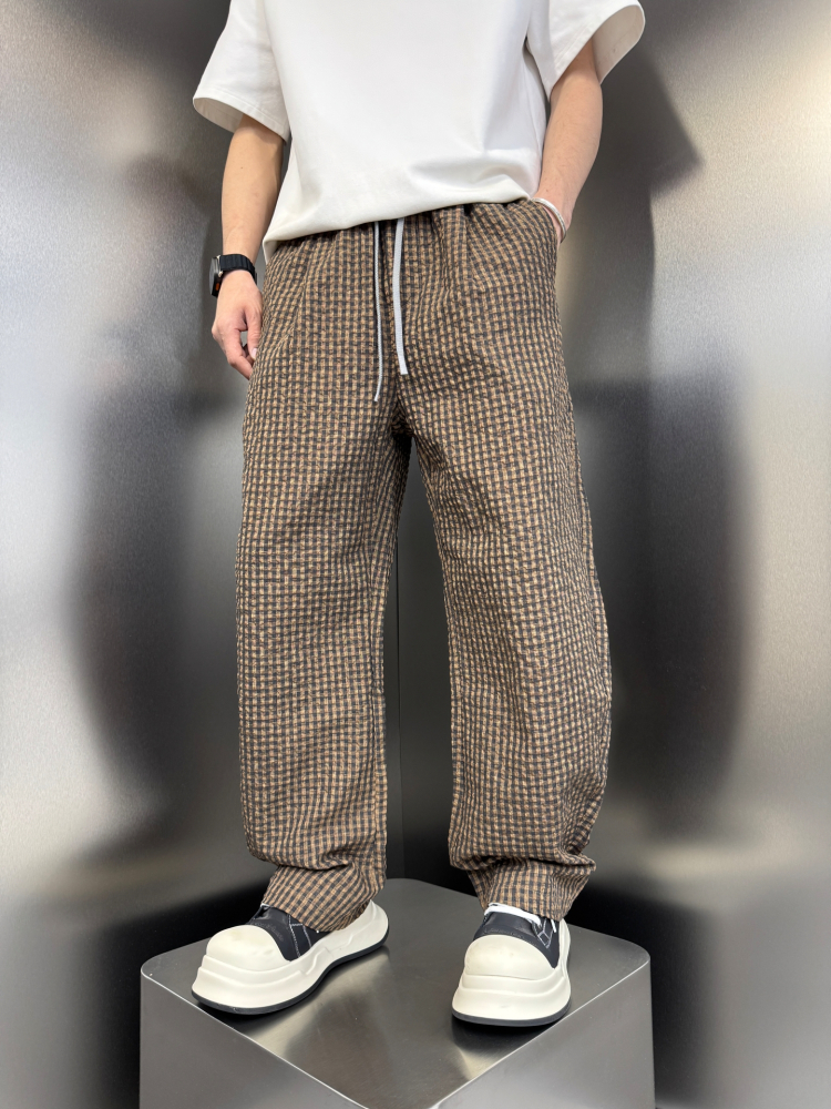 チェックパンツ 格子柄リラックスワイドパンツ