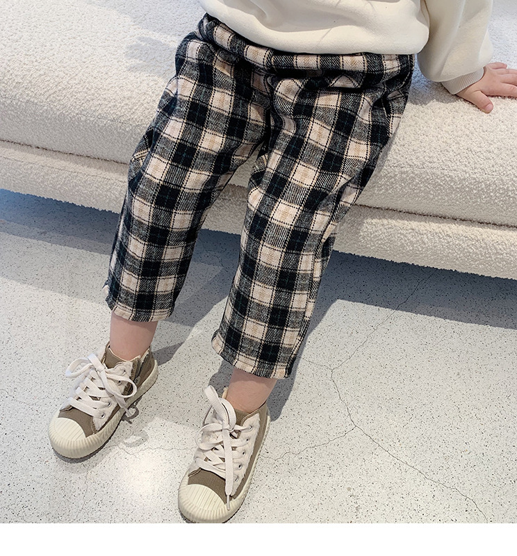 チェックパンツ 韓国風子供服女の子男の子裏起毛チェック柄パンツ