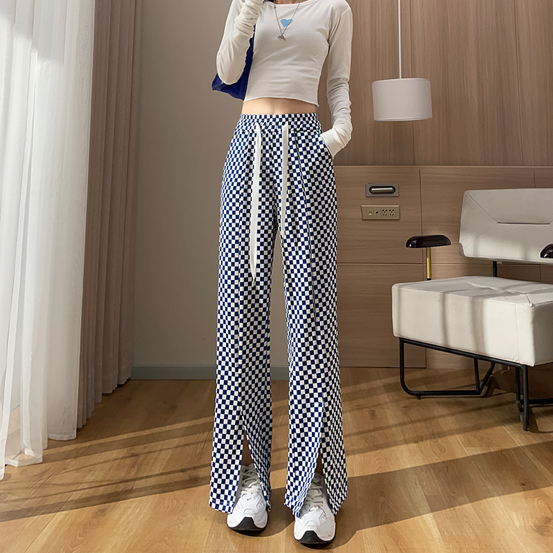 チェックパンツ 市松模様ワイドストレートパンツ