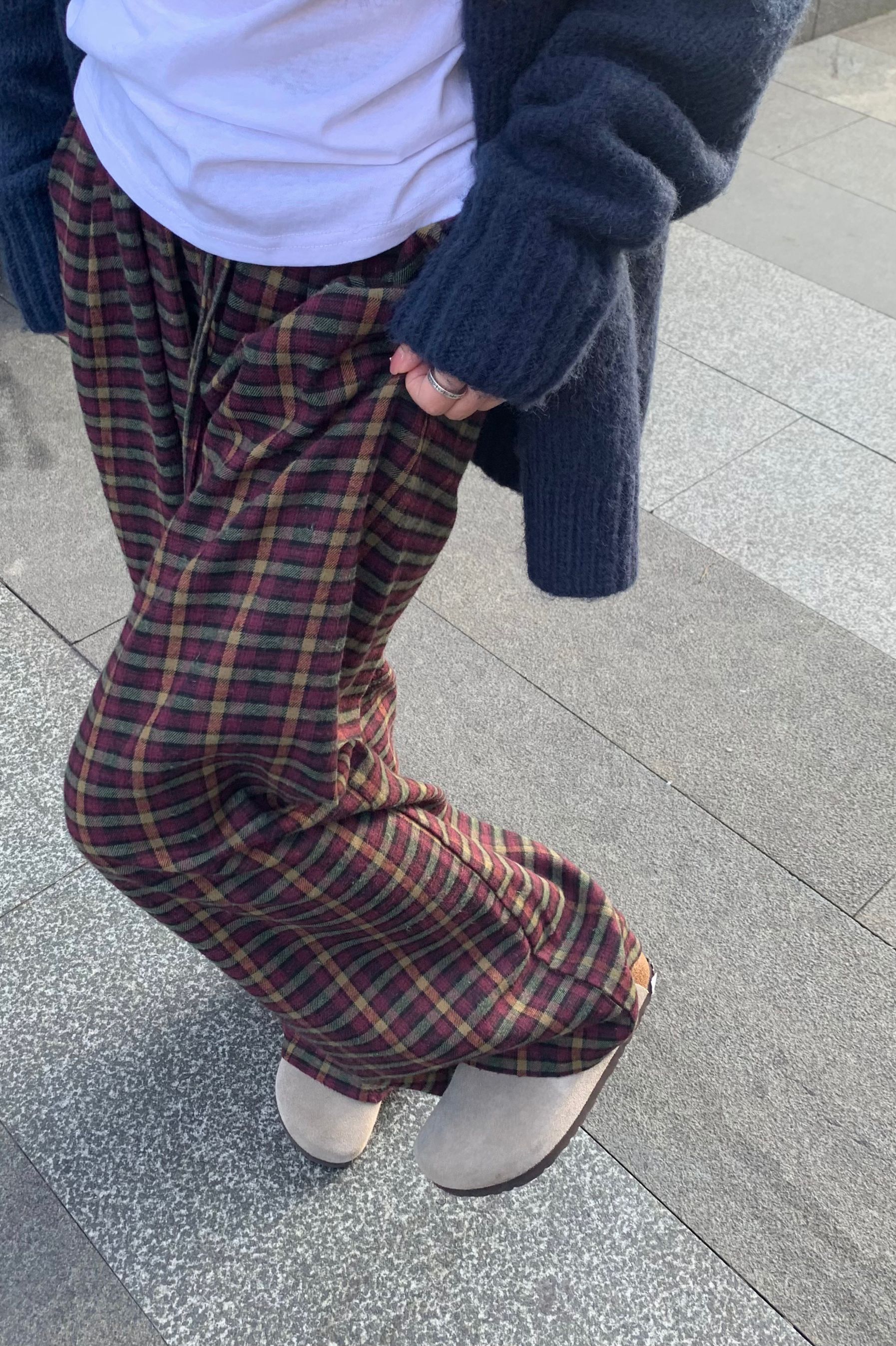 チェックパンツ ふんわりゆるタータンワイドパンツ