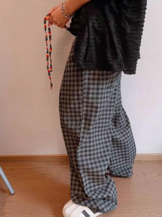 チェックパンツ 二〇二五年新作メンズチェック柄ワイドパンツ