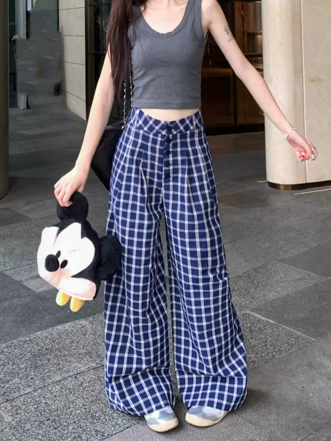 チェックパンツ 格子模様ワイドチェックパンツ