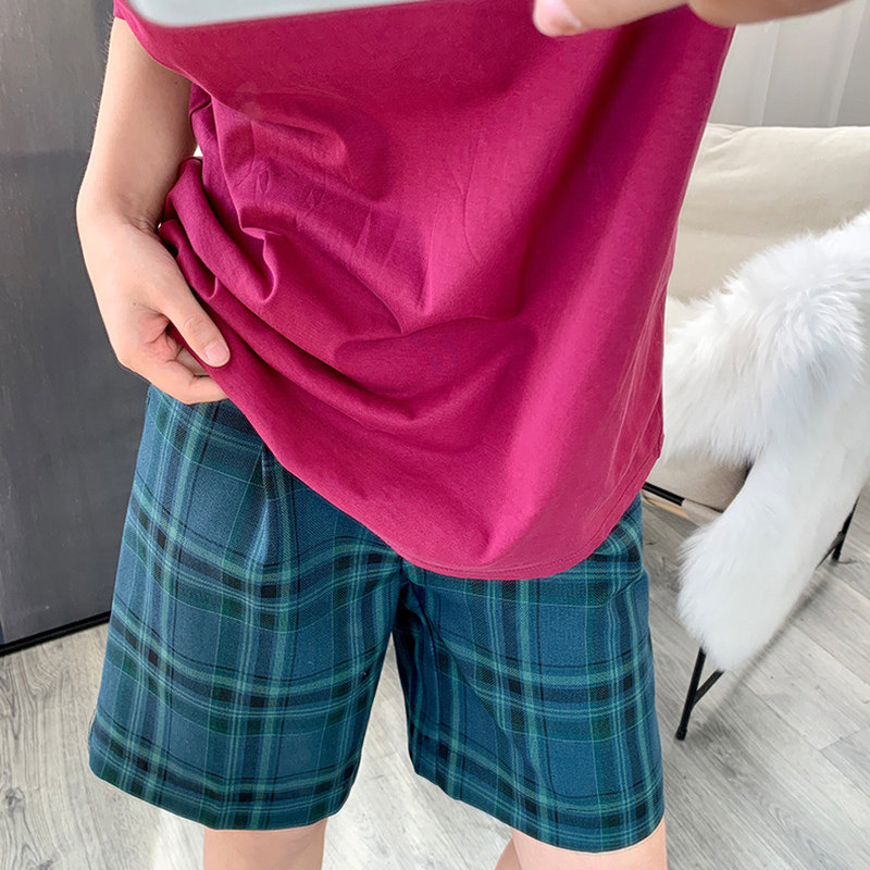 チェックパンツ クラシック格子柄ゆったりショートパンツ