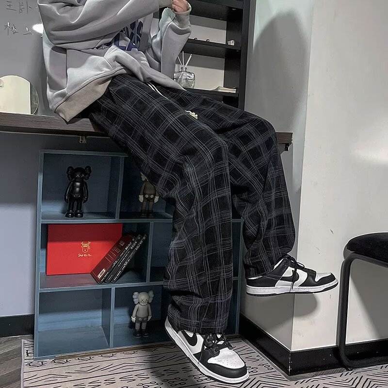 チェックパンツ ゆったりグレンチェックワイドパンツ