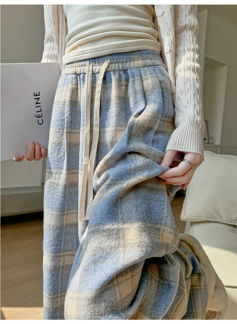チェックパンツ もこもこチェックワイドルームパンツ
