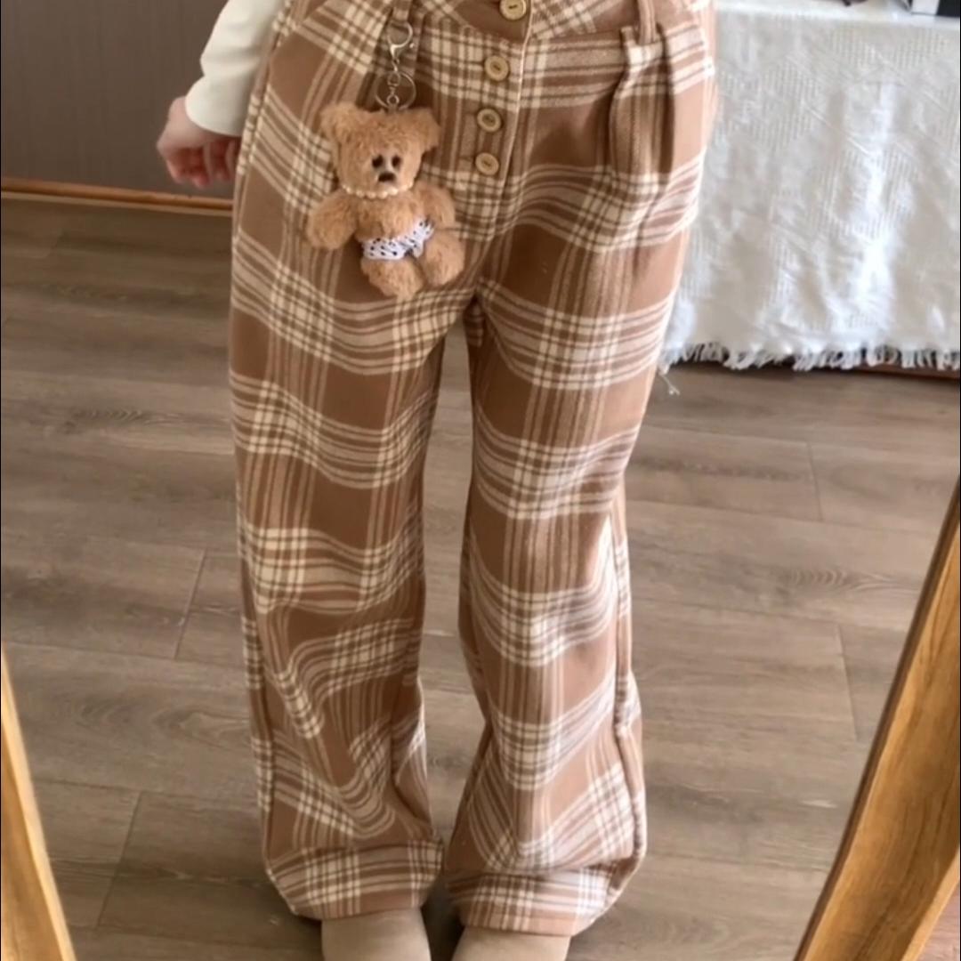 チェックパンツ ウエストボタン タータンチェック フレアパンツ