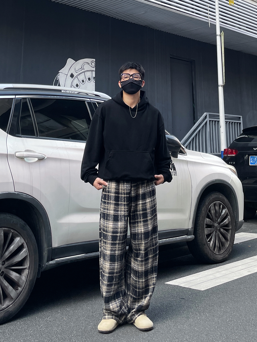 チェックパンツ ウェーブタータン ワイドパンツ