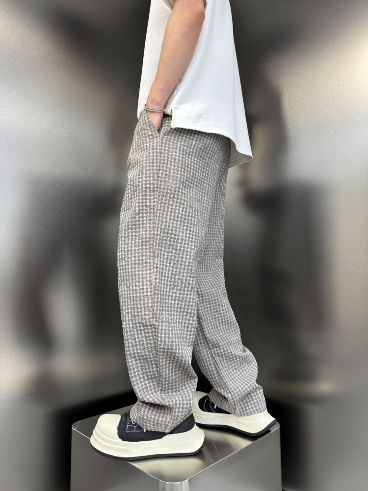 チェックパンツ 格子柄リラックスワイドパンツ