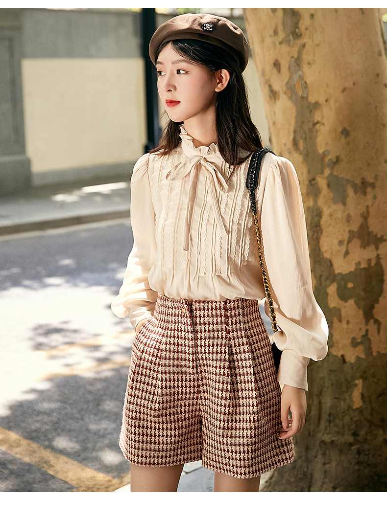チェックパンツ ショート レトロ調クラシックチェック柄ショートパンツ