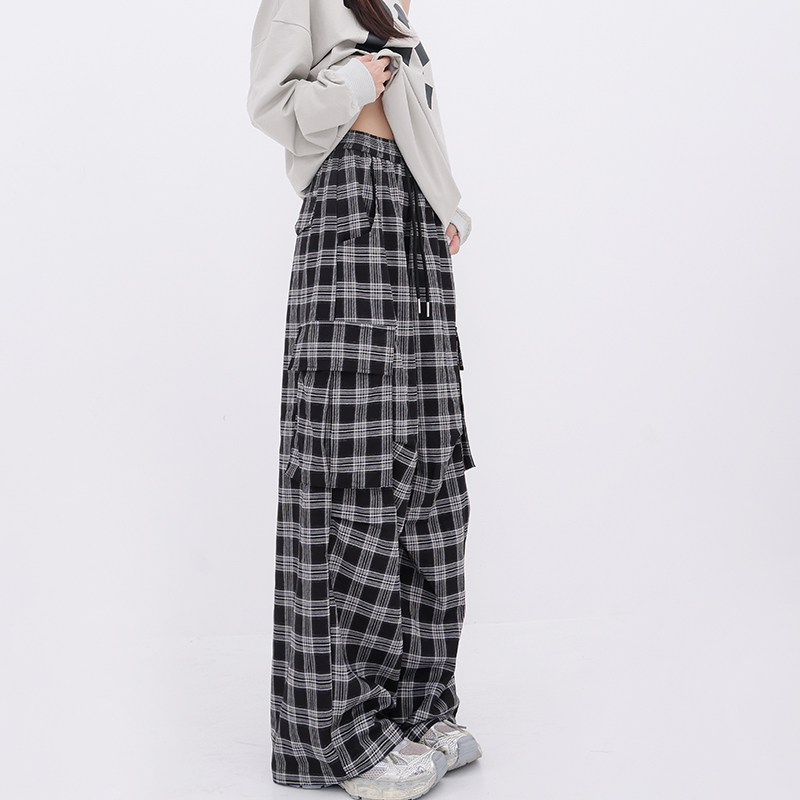チェックパンツ ゆったりシルエット タータンチェックカーゴパンツ