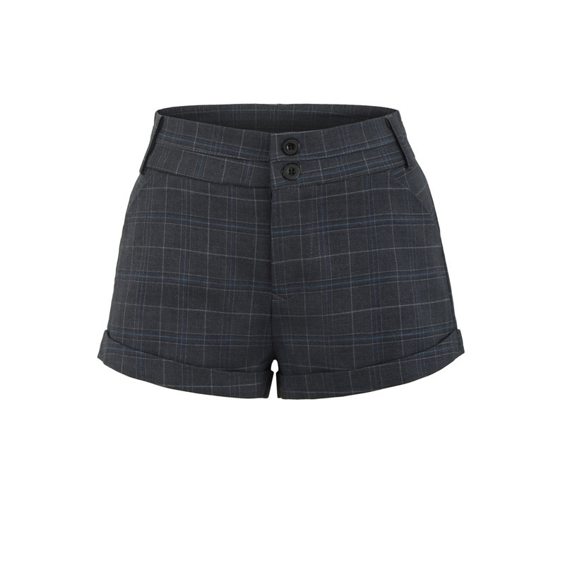チェックパンツ 大人上品な格子柄ロールアップ　ショートパンツ