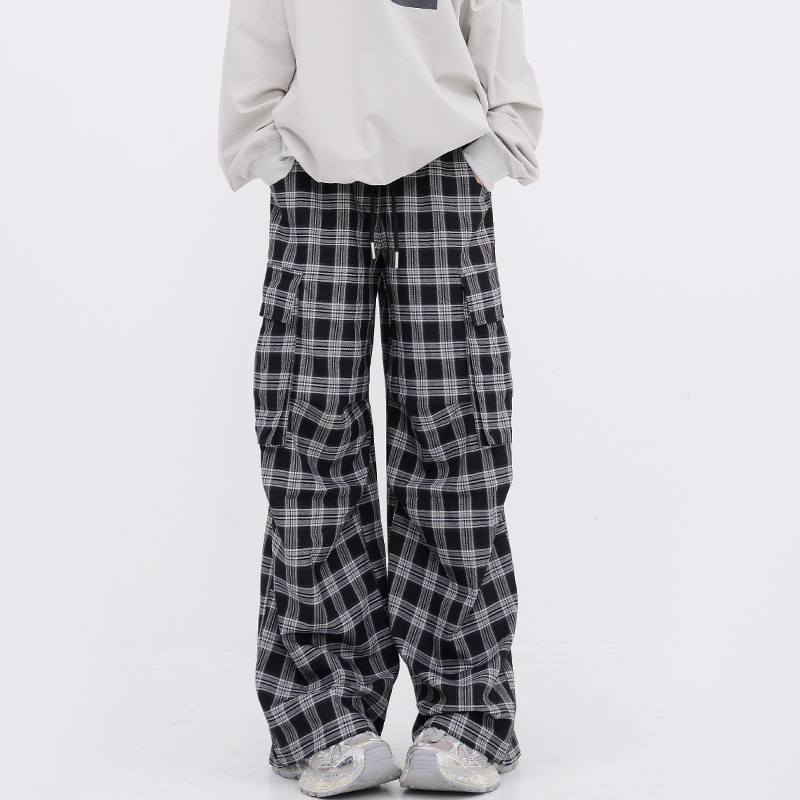 チェックパンツ ゆったりシルエット タータンチェックカーゴパンツ