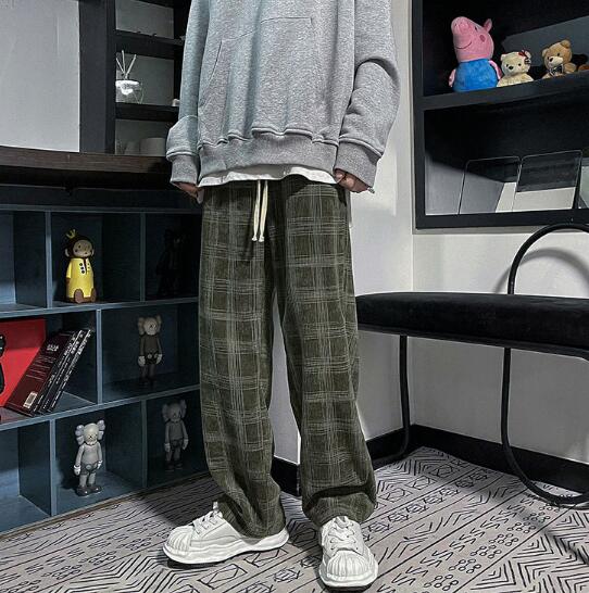 チェックパンツ 春夏メンズゆったりチェック柄パンツレトロ風