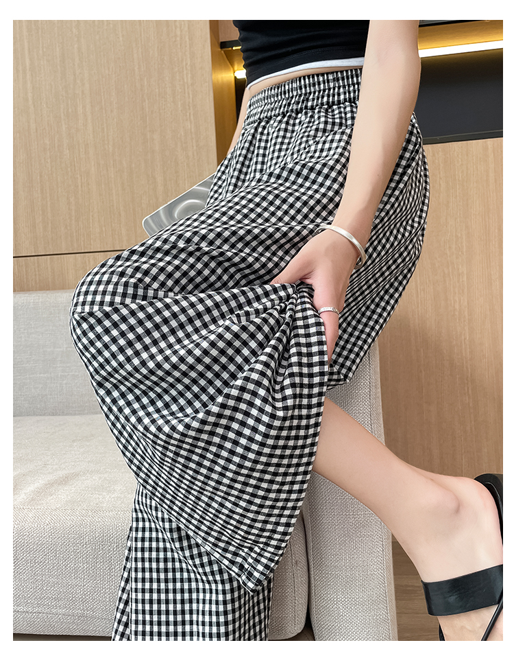 チェックパンツ 格子柄ゆったりワイドパンツ