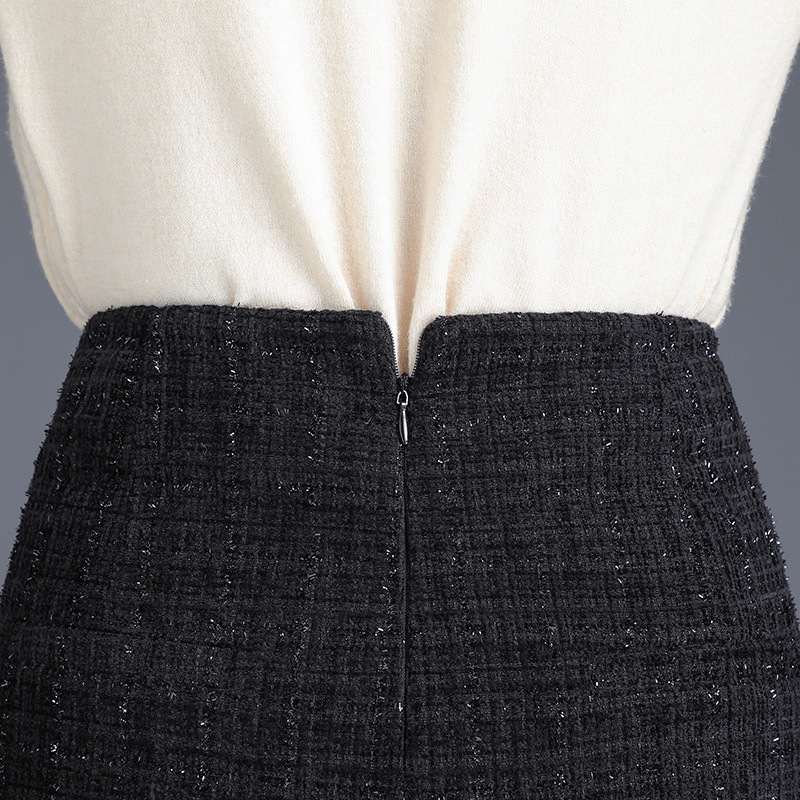 チェックパンツ ラメ入りツイード生地装飾ボタン付き ショートパンツ