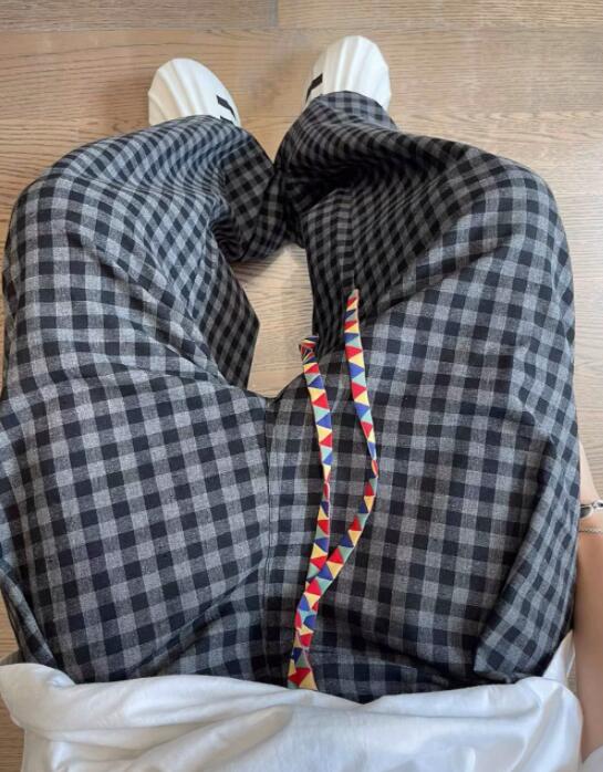 チェックパンツ 二〇二五年新作メンズチェック柄ワイドパンツ