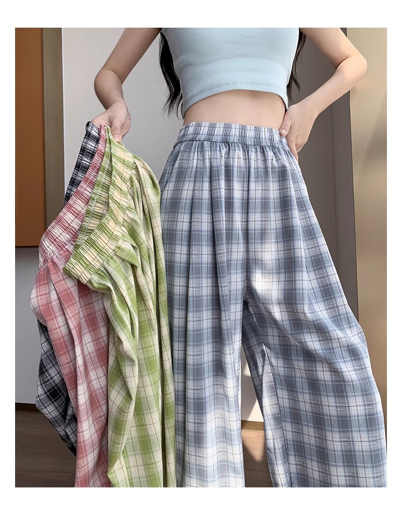 チェックパンツ クラシック格子柄ゆったりワイドパンツ