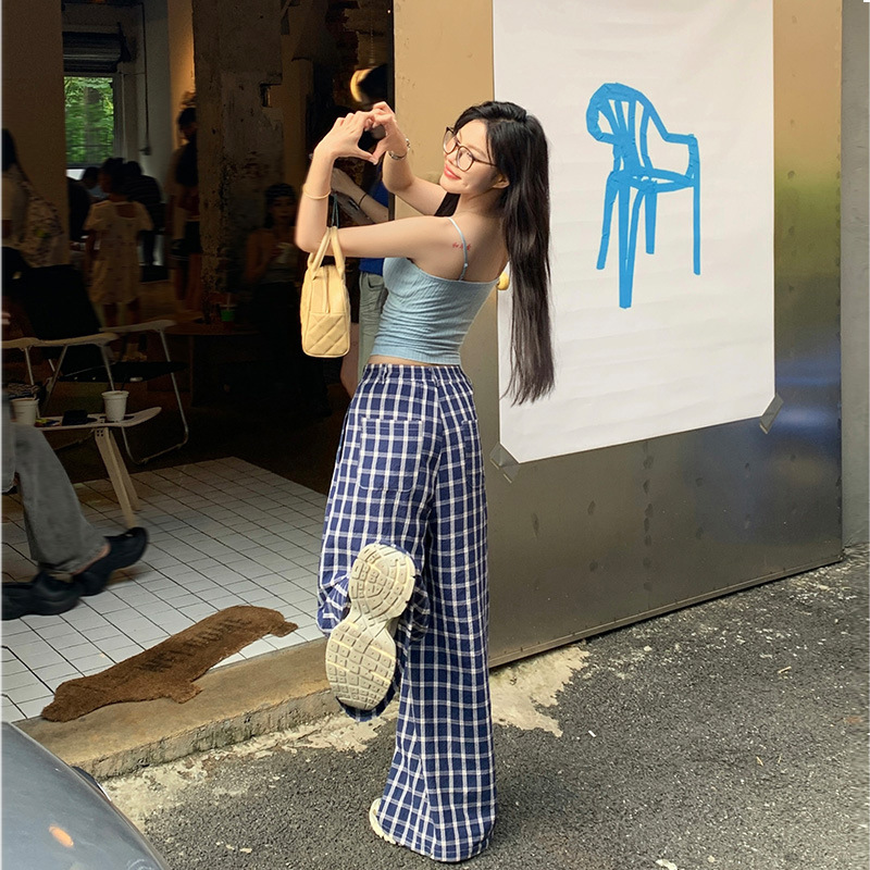 チェックパンツ こだわり前開きワイドパンツ