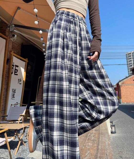 チェックパンツ チェック柄ワイドパンツ レディース ゆったりスラックス