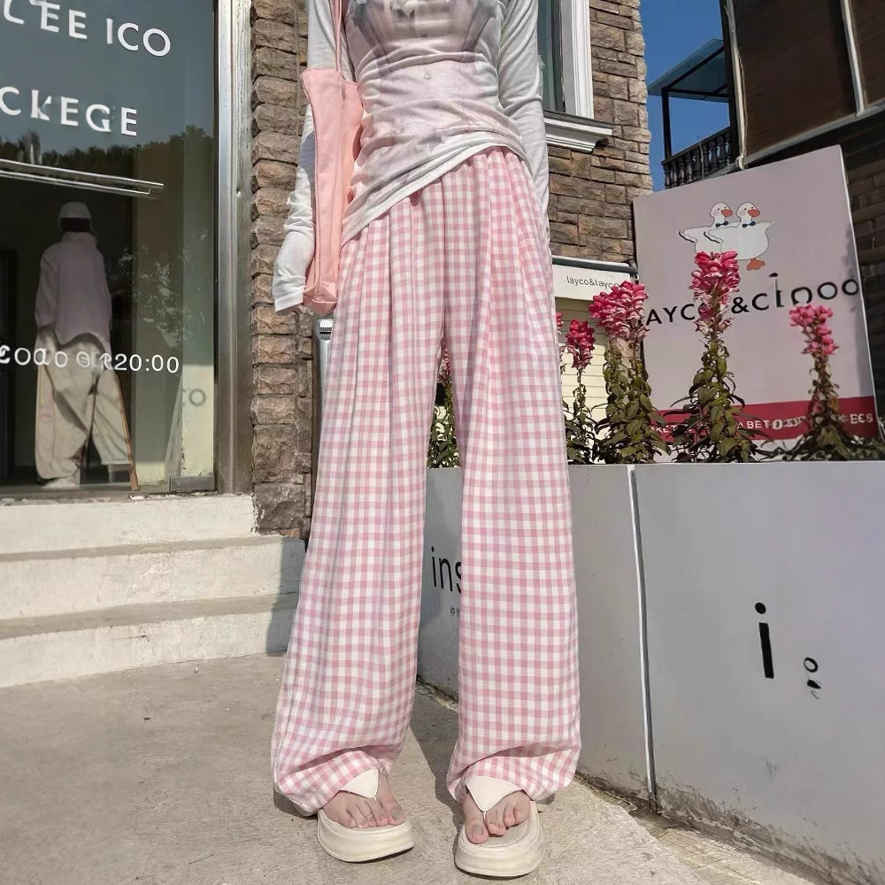 チェックパンツ 格子柄ゆったりワイドパンツ