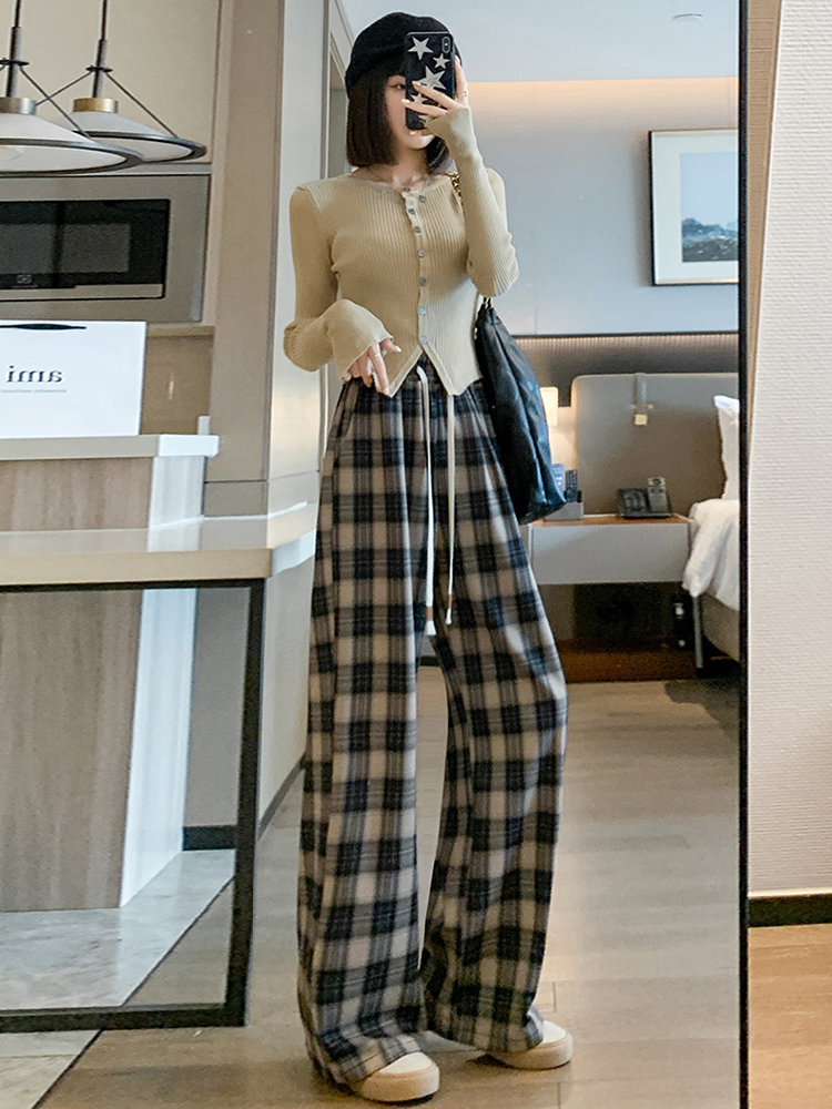 チェックパンツ チェックパンツ 伝統格子ゆったりワイドパンツ