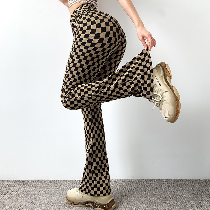 チェックパンツ スキニー 市松模様ストレッチ美脚パンツ