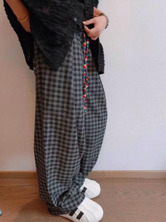 チェックパンツ 二〇二五年新作メンズチェック柄ワイドパンツ