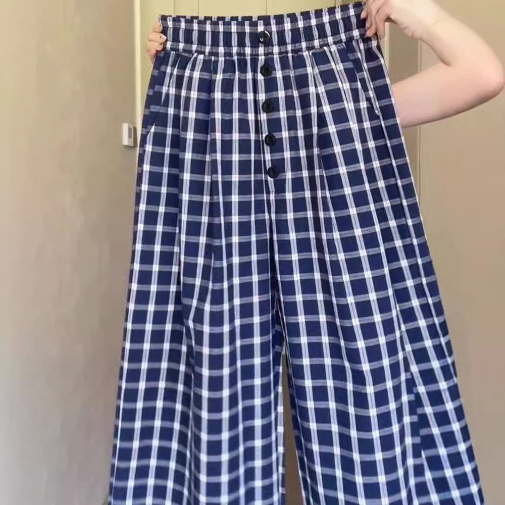 チェックパンツ 格子模様ワイドチェックパンツ