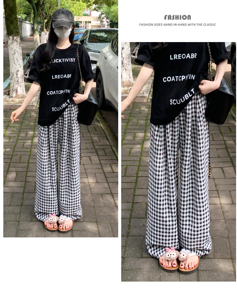 チェックパンツ 快適ワイドギンガムパンツ