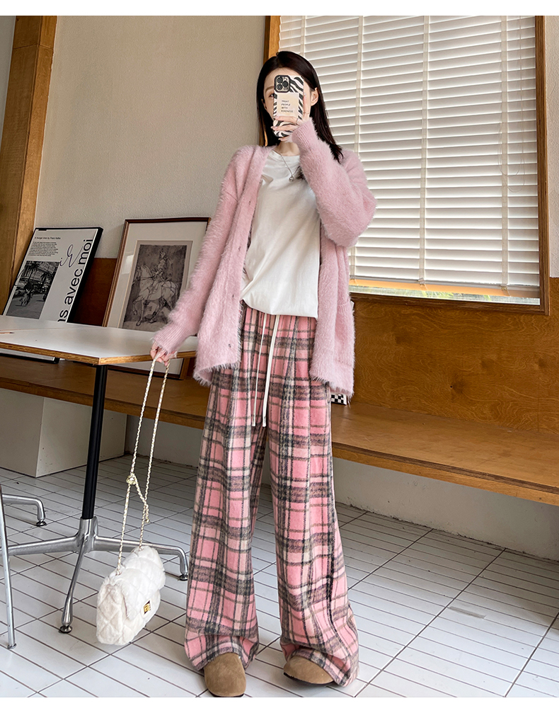 チェックパンツ ゆったりチェック柄ワイドパンツ