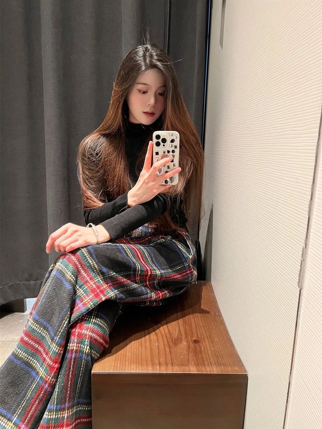 チェックパンツ 伝統柄タータンチェック柄ワイドレッグパンツ