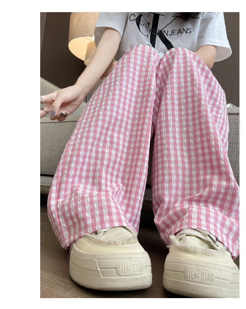 チェックパンツ 格子柄ゆったりワイドパンツ