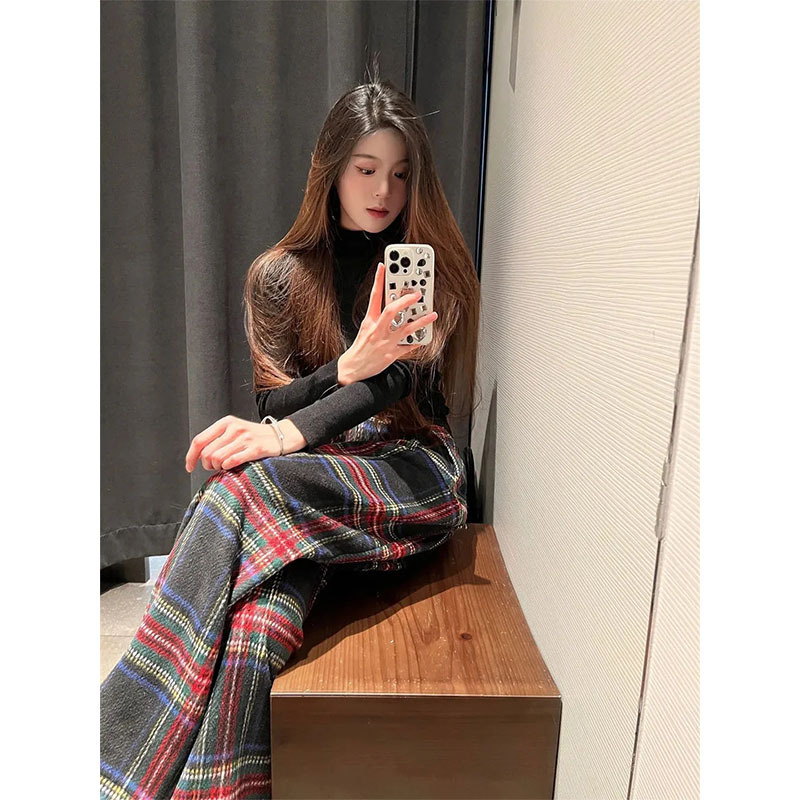 チェックパンツ 伝統柄タータンチェック柄ワイドレッグパンツ