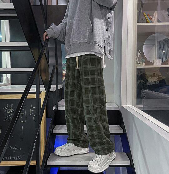 チェックパンツ 春夏メンズゆったりチェック柄パンツレトロ風