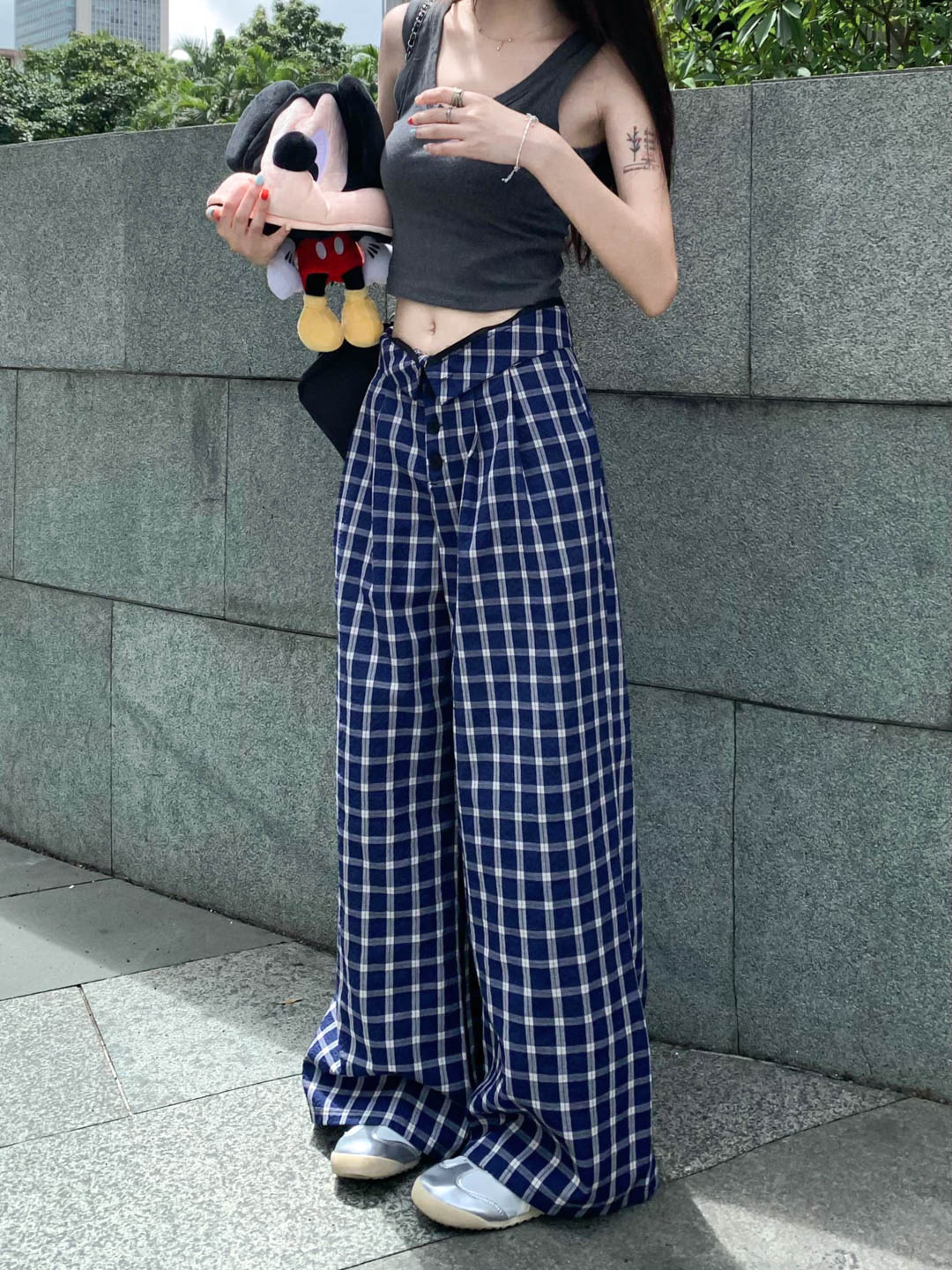 チェックパンツ 格子模様ワイドチェックパンツ