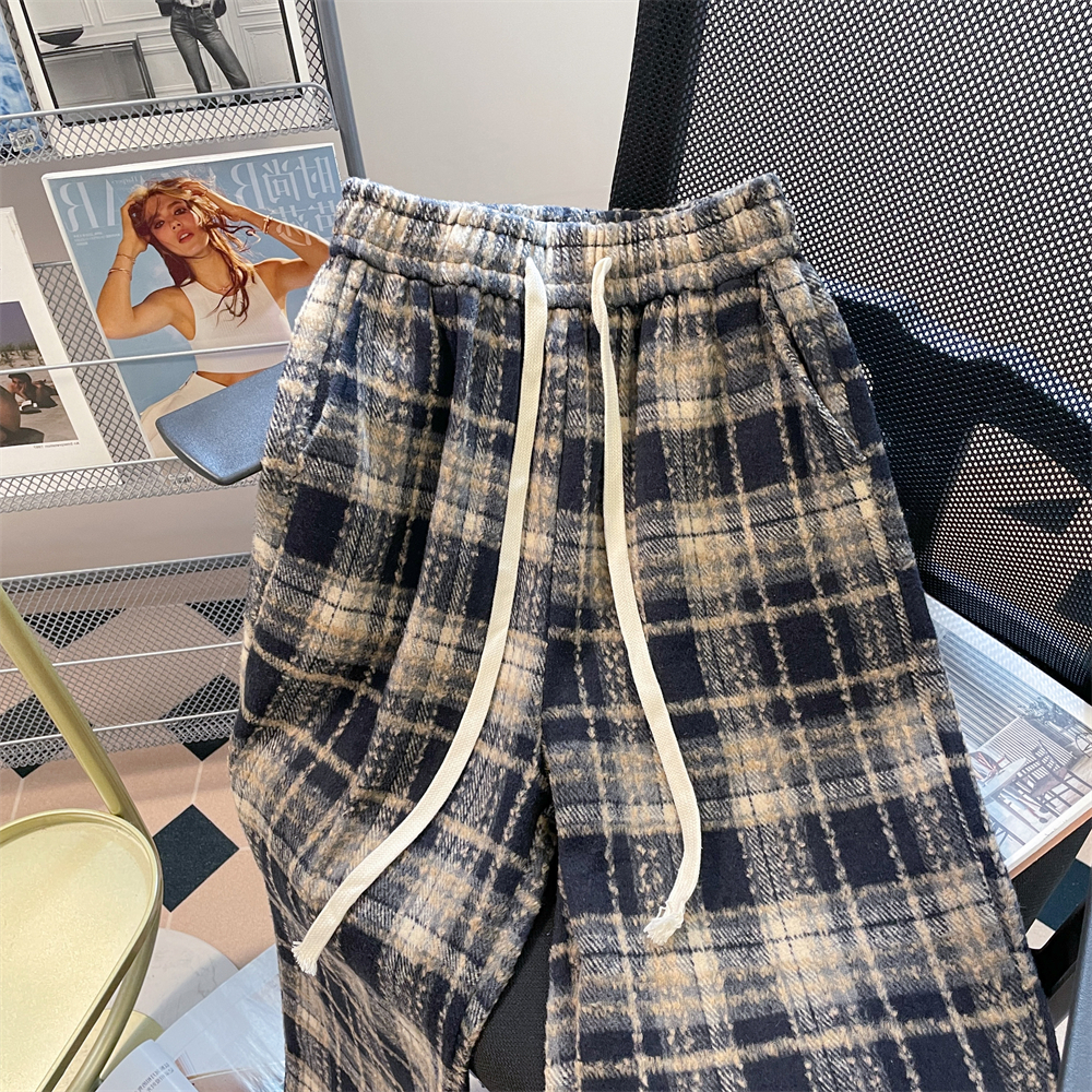 チェックパンツ ぬくもり感じる起毛タータンワイドパンツ