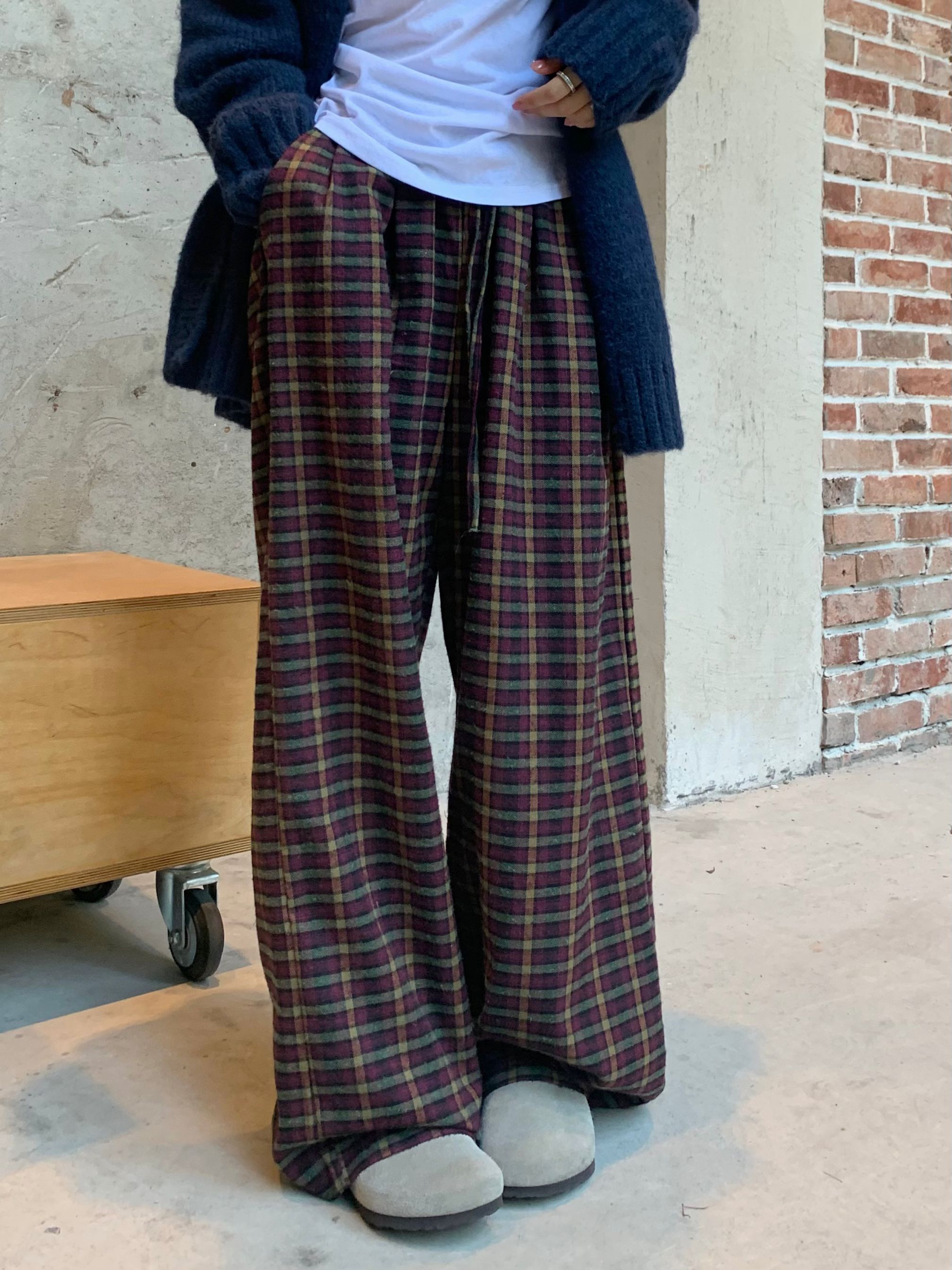 チェックパンツ ふんわりゆるタータンワイドパンツ