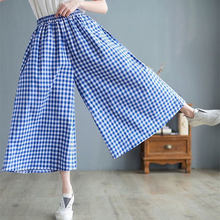 チェックパンツ 格子柄ゆったりワイドパンツ レディース